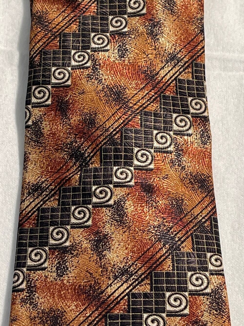 Zianetti Men's Brown Geometric Pattern Italian silk Tie
